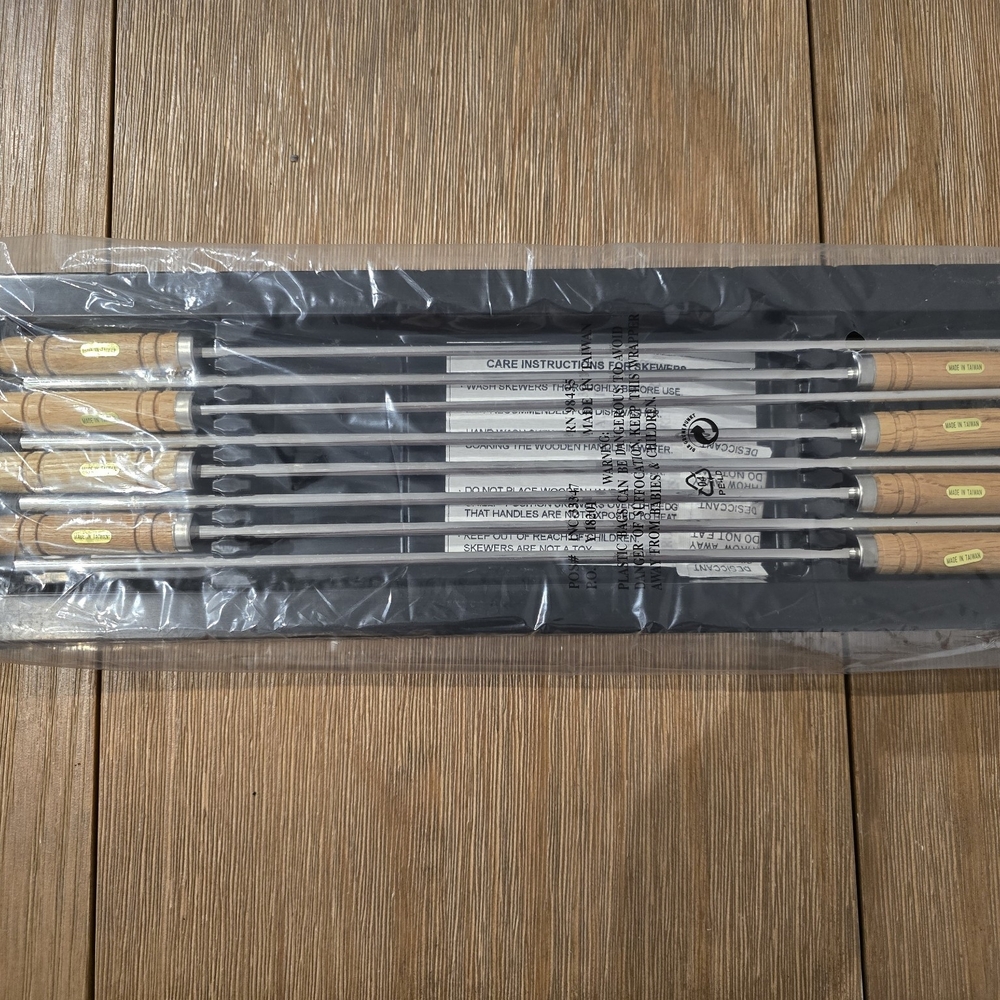 Barbecue Skewers 14'' Steel Outdoor BBQ Grill Kebab Stick Wood Grip 2 Packs - Picture 2 of 2